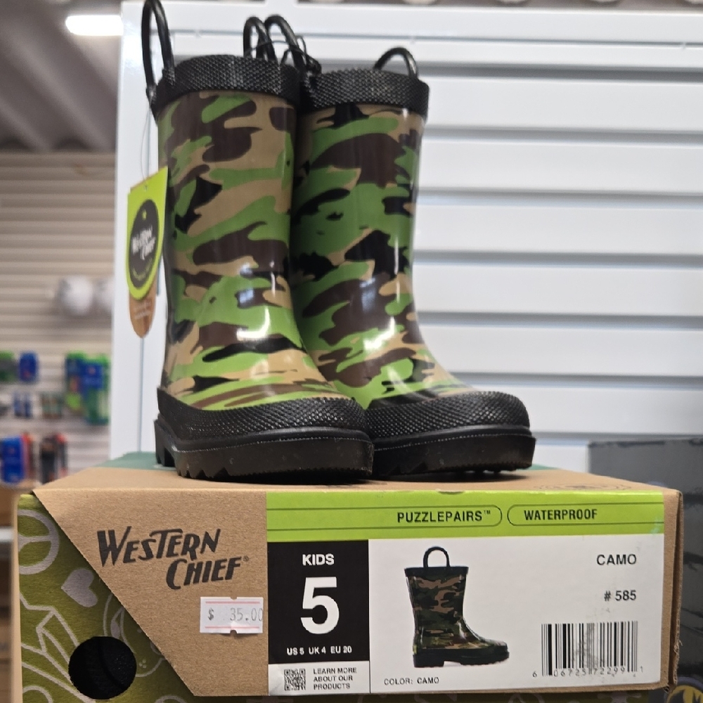 Western Chief Kids Green Camo Rain Boots